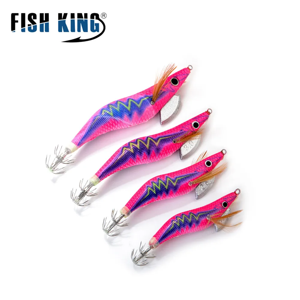 FISH KING 8/11.5/14/19.5g Hard Bait Luminous Squid Jig Sea Fishing Lure 2.0/2.5/3.0/3.5# Shrimp Cuttlefish Squid Hook Rig