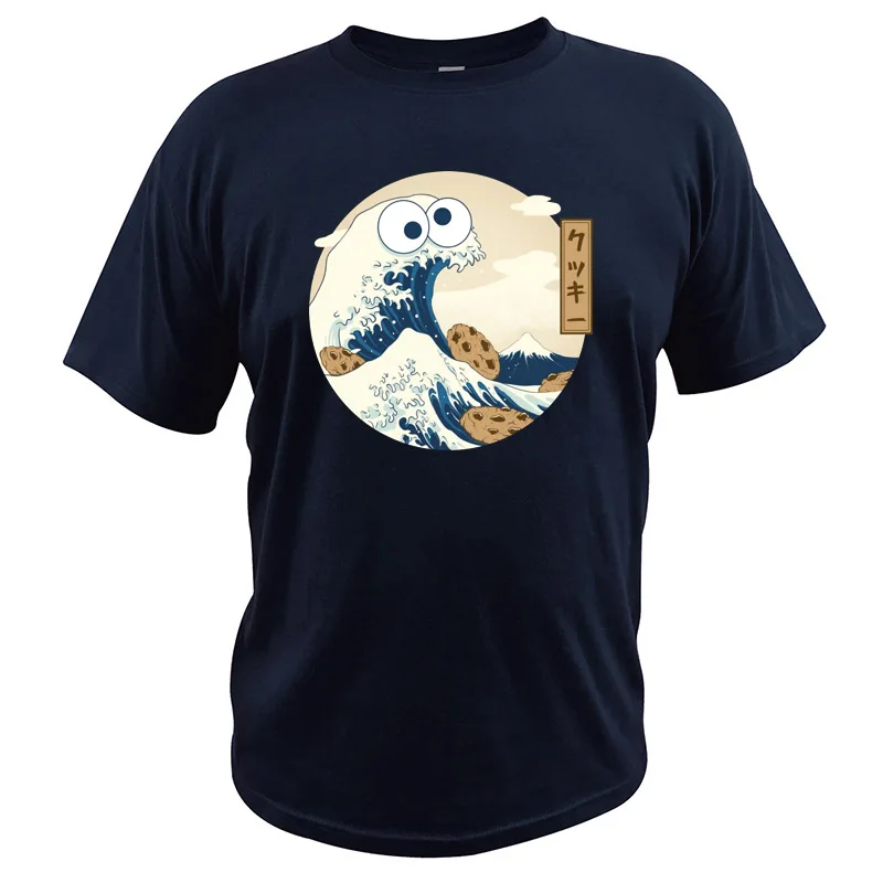 Тёмно-синий The Great Wave off Kanagawa Cookie Monster T Shirt Hokusai The Muppets Cookie Tee EU Size Pure Cotton Tops Sesame Street Tshirt - Цвет: Тёмно-синий