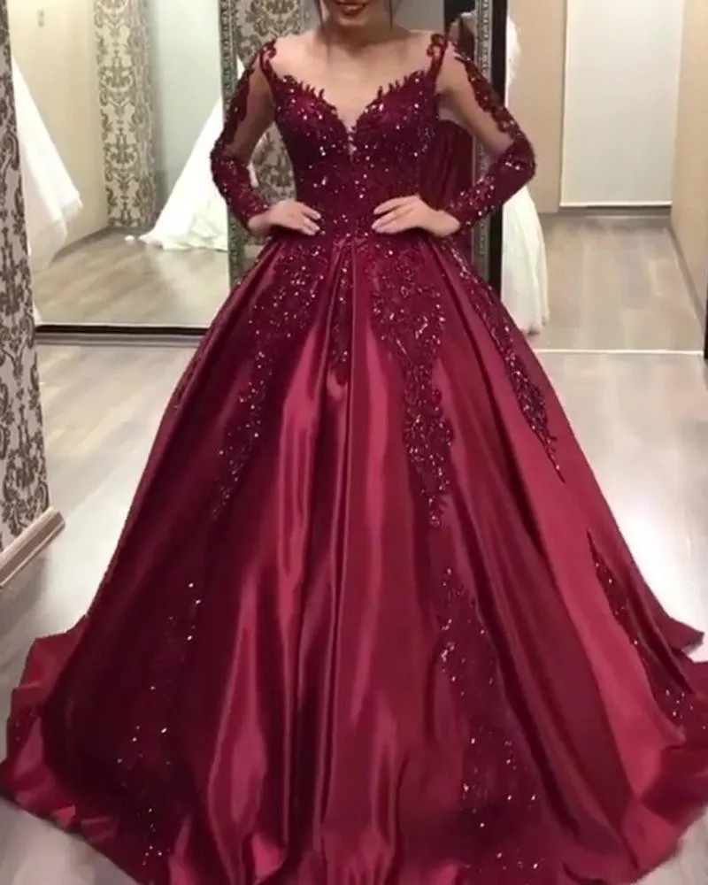 Burgundy Long Sleeves Evening Dresses South Africa Evening Party Dress