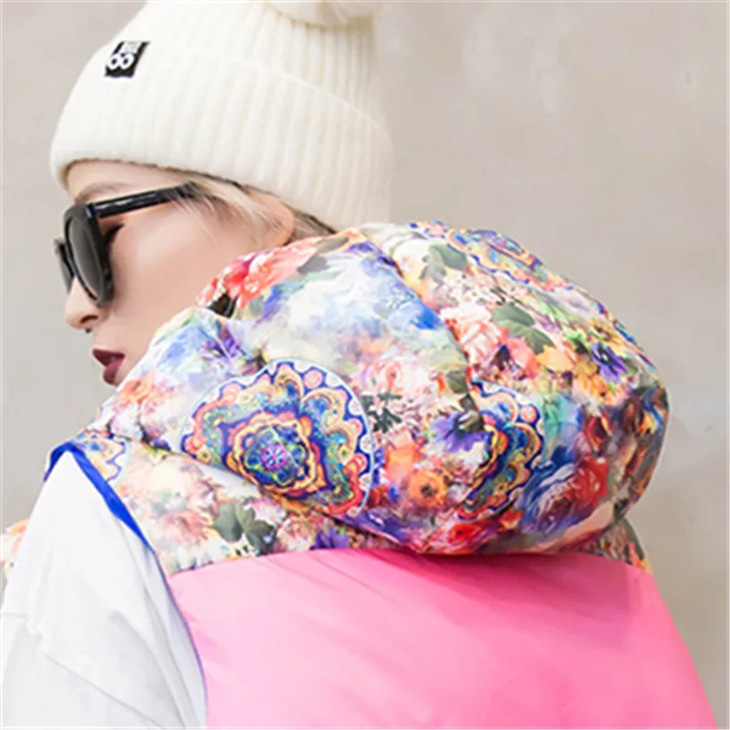New Women Sleeveless Jacket Winter Vest Hooded Coat Fashion Patchwork Print Cotton Vest Women Loose Thick Warm Waistcoat