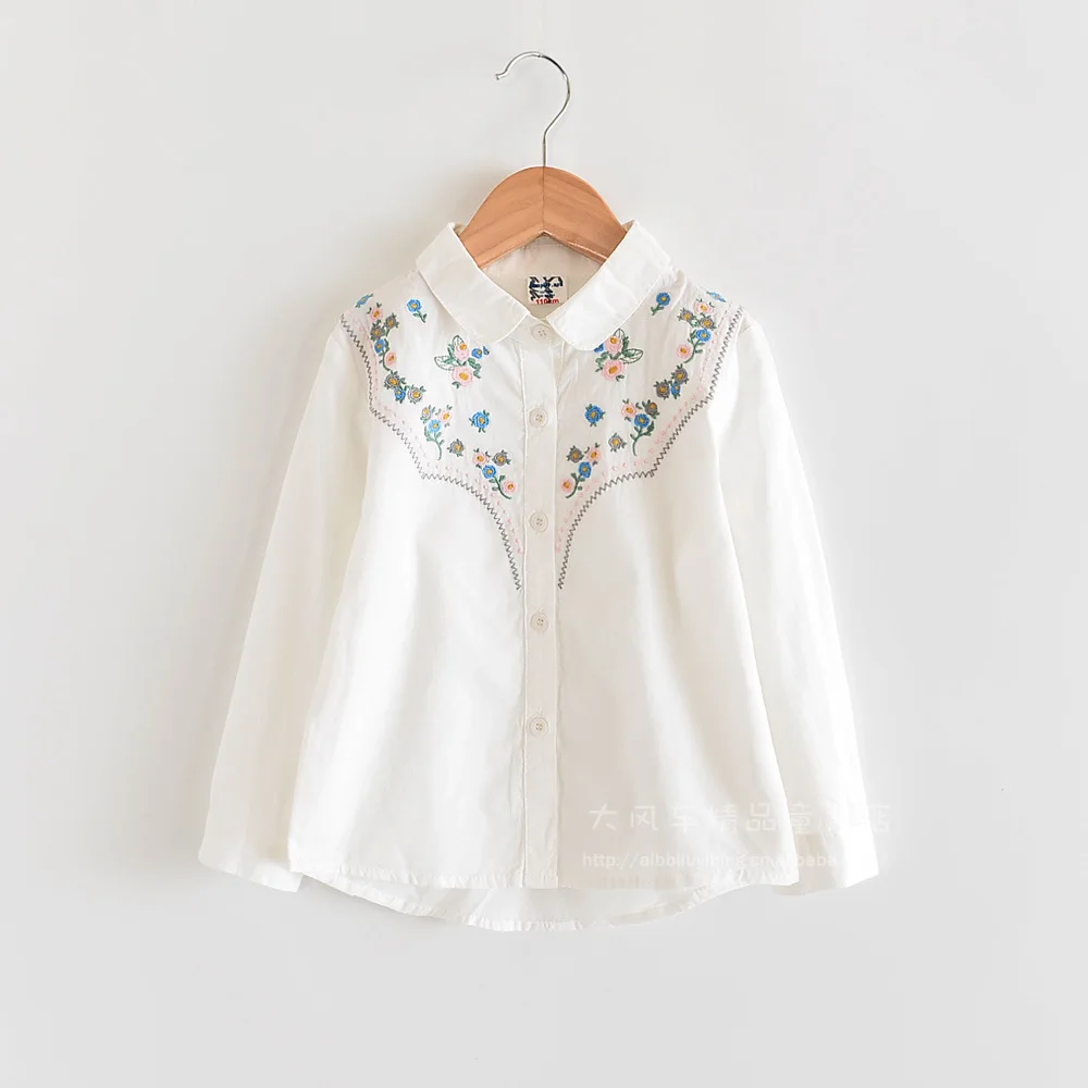 

0606-05 2019 Autumn New Style Flower Embroidered Girls Doll Models Long Sleeve Lapel Shirt