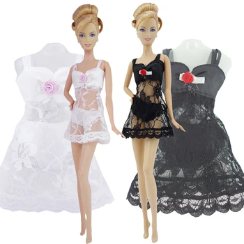 

2 Set/Lot Handmade Doll Outfit for Barbie Doll Sexy Pajamas Underwear Black White Lace Doll Clothes Accessories Kids DIY Toy