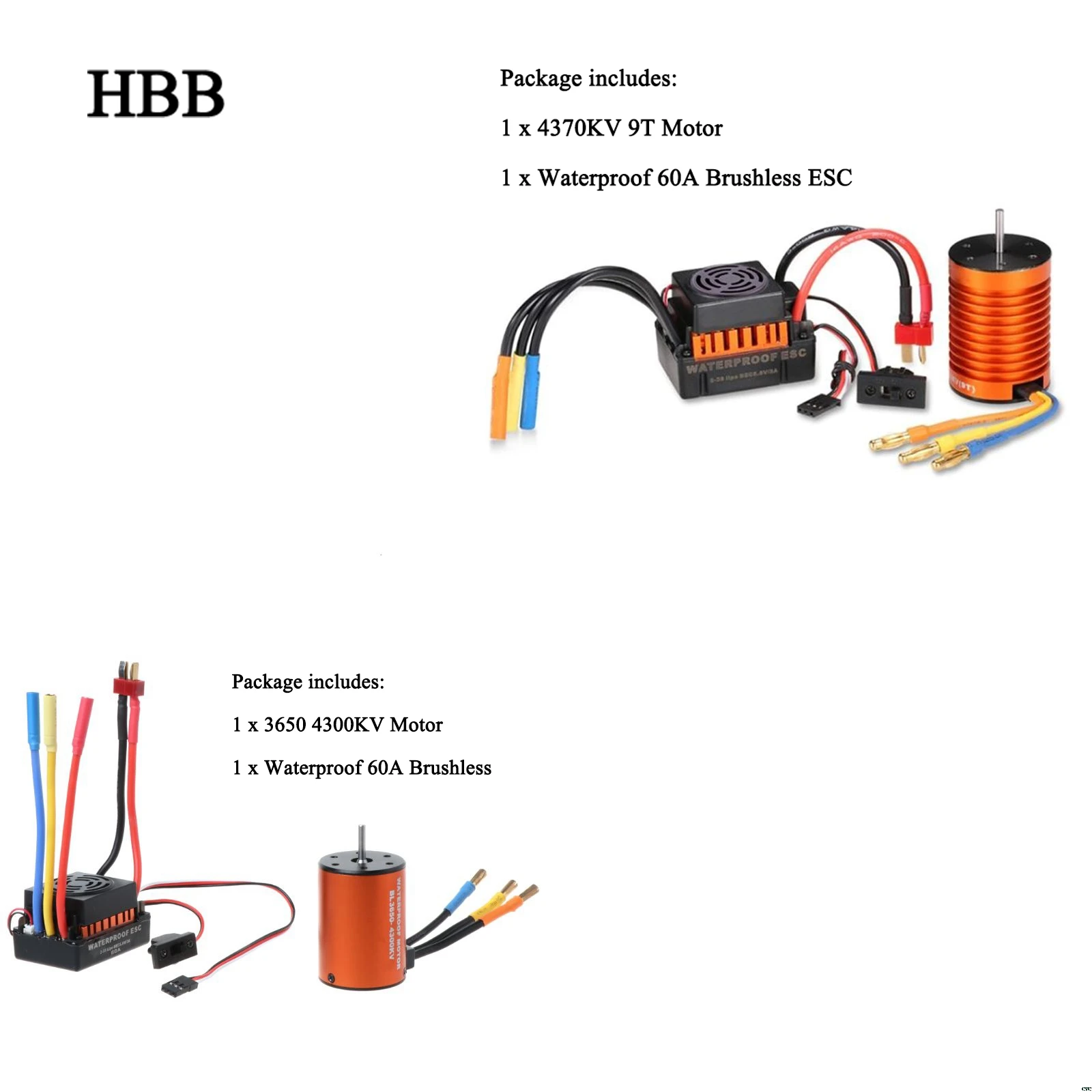 Водонепроницаемый бесщеточный двигатель 3650 4300KV/4370KV с 60A ESC Combo Set для HSP 1/10 RC Car |