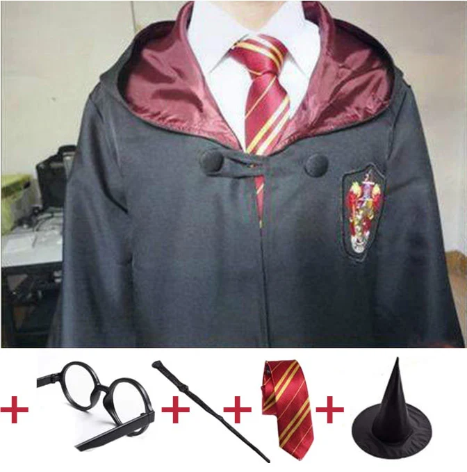 Gryffindor full set Халат накидка с галстуком-шарфом палочка очки Ravenclaw Гриффиндор Hufflepuff Слизерин Гермиона костюмы Харрис костюмы - Цвет: Gryffindor full set