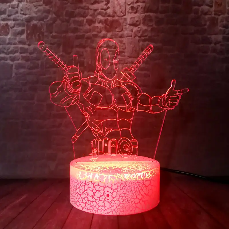 

3D Illusion LED Kids Nightlight Colorful Changing Light Marvel Deadpool Figure Toys