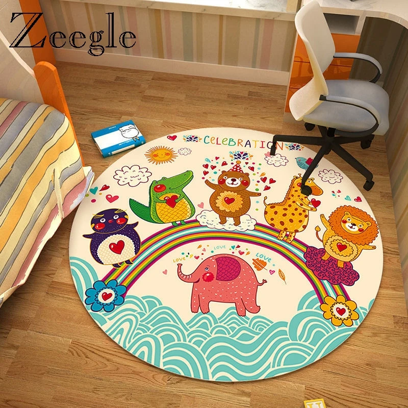 Zeegle Round Carpet Anti Slip Living Room Floor Rug Bathroom Shower Mat Absorbent Sofa Area Rug Bedside Carpet Mat Kids Room Rug