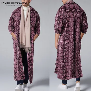 

INCERUN Men Outerwear Leopard Print Open Stitch 3/4 Sleeve Cardigan 2020 Fashion Men Long Trench Coats Casual Cloaks Streetwear