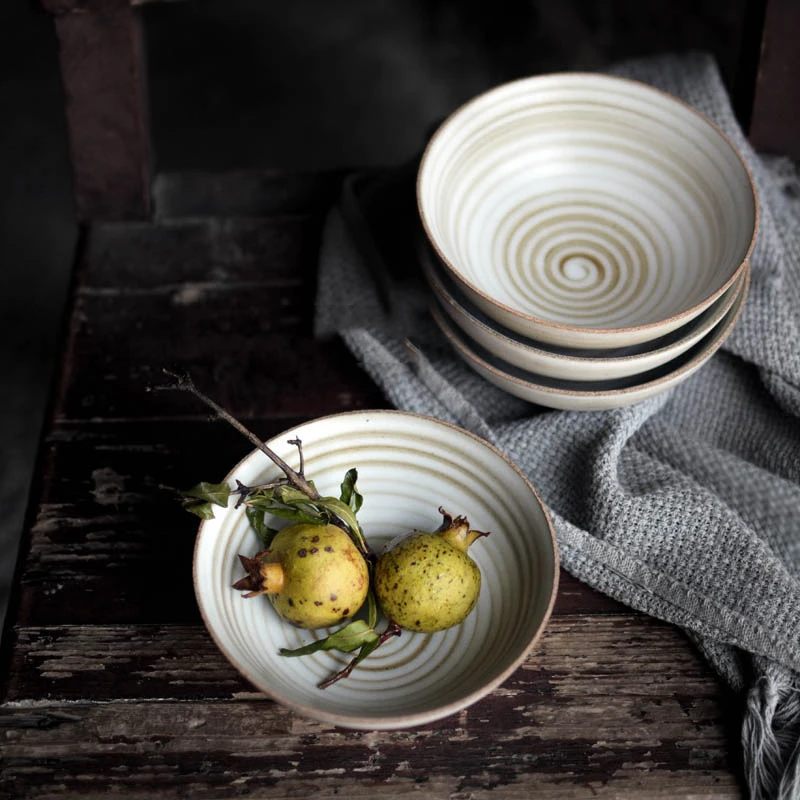 Керамические тарелки ручной работы в стиле ретро, керамическая тарелка в японском стиле, миска для фруктов, пеньковая веревка, ручка, домашний декор, набор посуды 1226