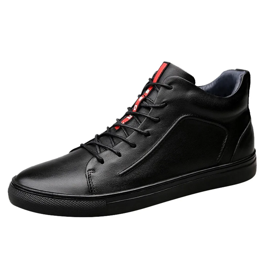 Men's Winter Shoes Plus Velvet Warm High-Top Comfort Non-Slip Flat Shoes black leather chelsea boots mens zapatos de hombre