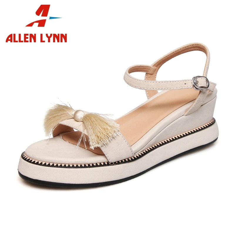 

ALLEN Big Size 33-42 Fashion Lady Wedge Platform Shoes Woman Butterfly Knot Summer Sandals Women Geuine Leather Sandals
