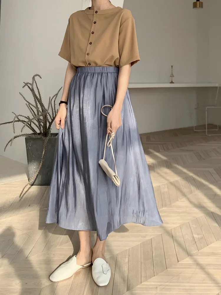 

Chiffon Skirt Female Spring 2019 New Style Korean-style Versatile High-waisted Loose-Fit A- line Skirt Mid-length Skirt
