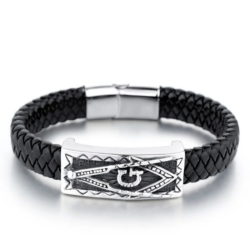 Classic Punk Gold Color Leather Bracelet Masonic Symbol Freemason Bracelet Jewelry bracelet jewelry