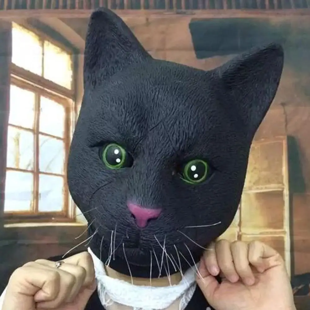 Латексная Маска Funy Full Head Black Cat, костюмы для косплея, карнавальный костюм на Хэллоуин, реквизит для фильмов