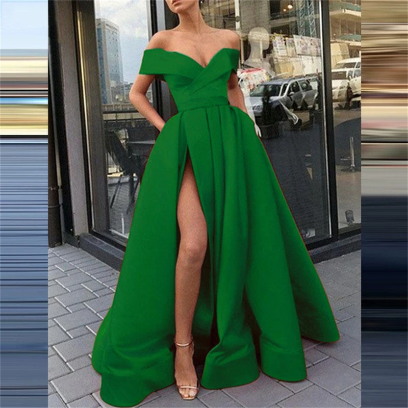 Fashion High Slit Women Party Dress Clubwear Elegant Solid Strapless Backless Maxi Dress New Sexy Fluffy Ruffle Hem A-Line Dress occasion dresses