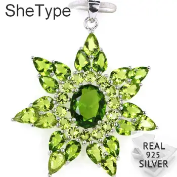

45x38mm Big Star Shape Green Peridot Party Real 925 Solid Sterling Silver Pendant