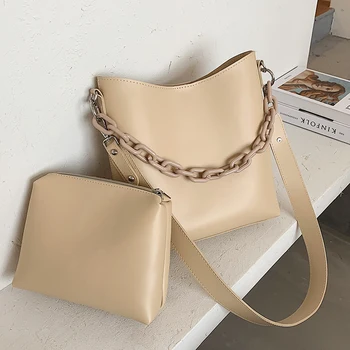 

2020 new chain design small bag PU leather shoulder bag female bag fashion travel bucket bag single shoulder solid color handbag