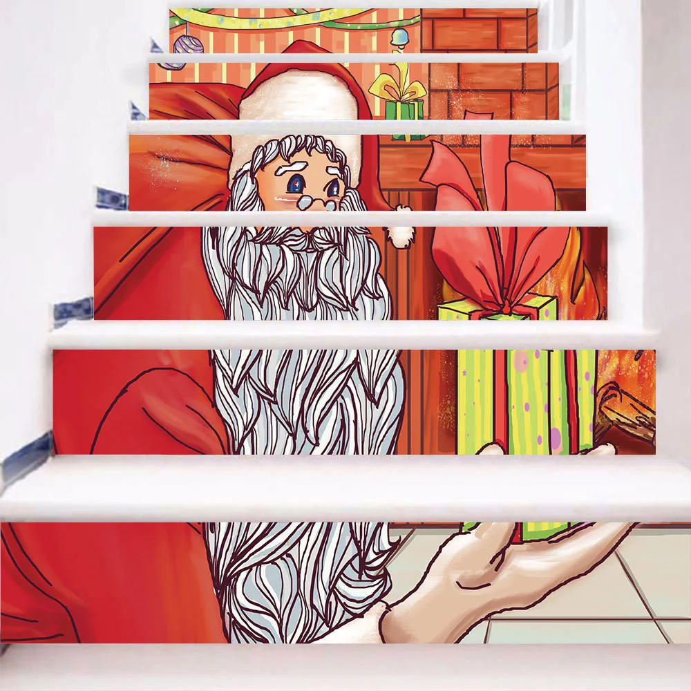 Waliicorners 6pcs/13pcs Santa Claus on the Roof Staircase Sticker Removable Wall Mural Decorative Wallpaper Self-Adhesive Waterproof Decals 69 H8fd5fa543b884e34b832b13019448ba8W