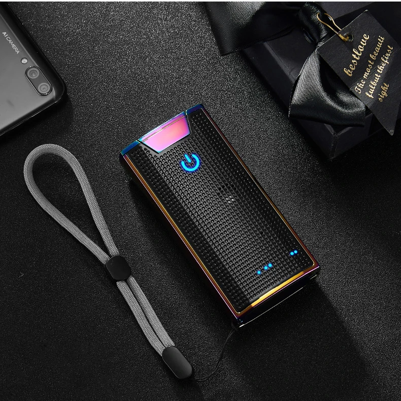 Двойная дуга Электронная зажигалка с Bluephone power bank звук USB перезаряжаемая ветрозащитная беспламенная электрическая зажигалка - Цвет: Многоцветный