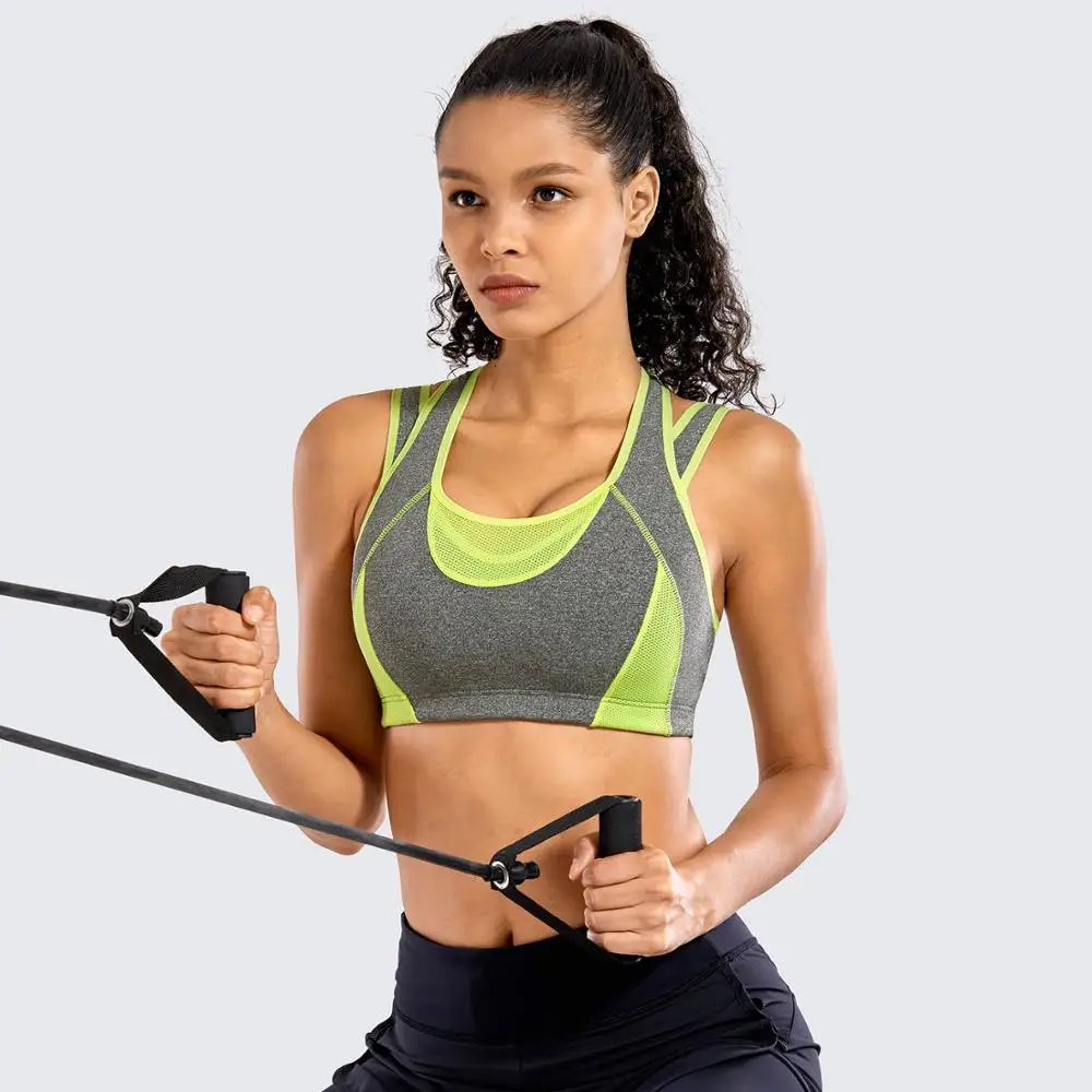Goedkoop Vrouwen Hoge Impact Ondersteuning Wirefree Workout Racerback Sportbeha Top