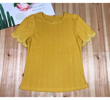 

Women T-shirt 2019 Cuff Lace Short Sleeve Loose T-Shirt Womens