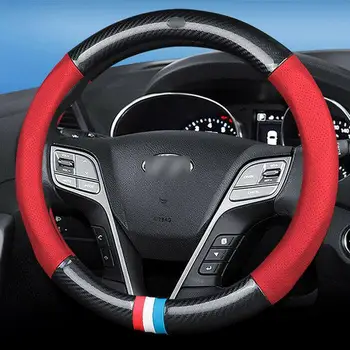 

High Quality carbon fiber PVC red leather car steering wheel Glove cover for Hyundai Tucson