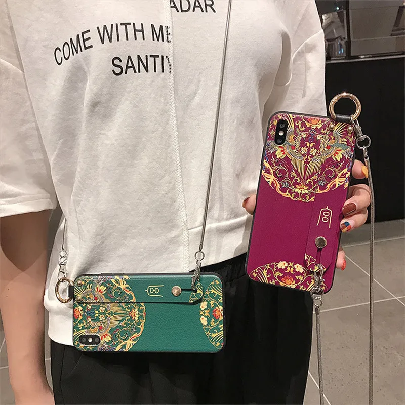 Ретро китайский стиль ремешок на запястье чехол для телефона iphone 6 6s 7 8 plus X Xs max XR