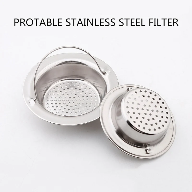 

Quality Portable Sink Drain Stainless Steel Filter Bathroom Washbasin Floor Hair Filter Kitchen Tools Anti-blocking Floor drain