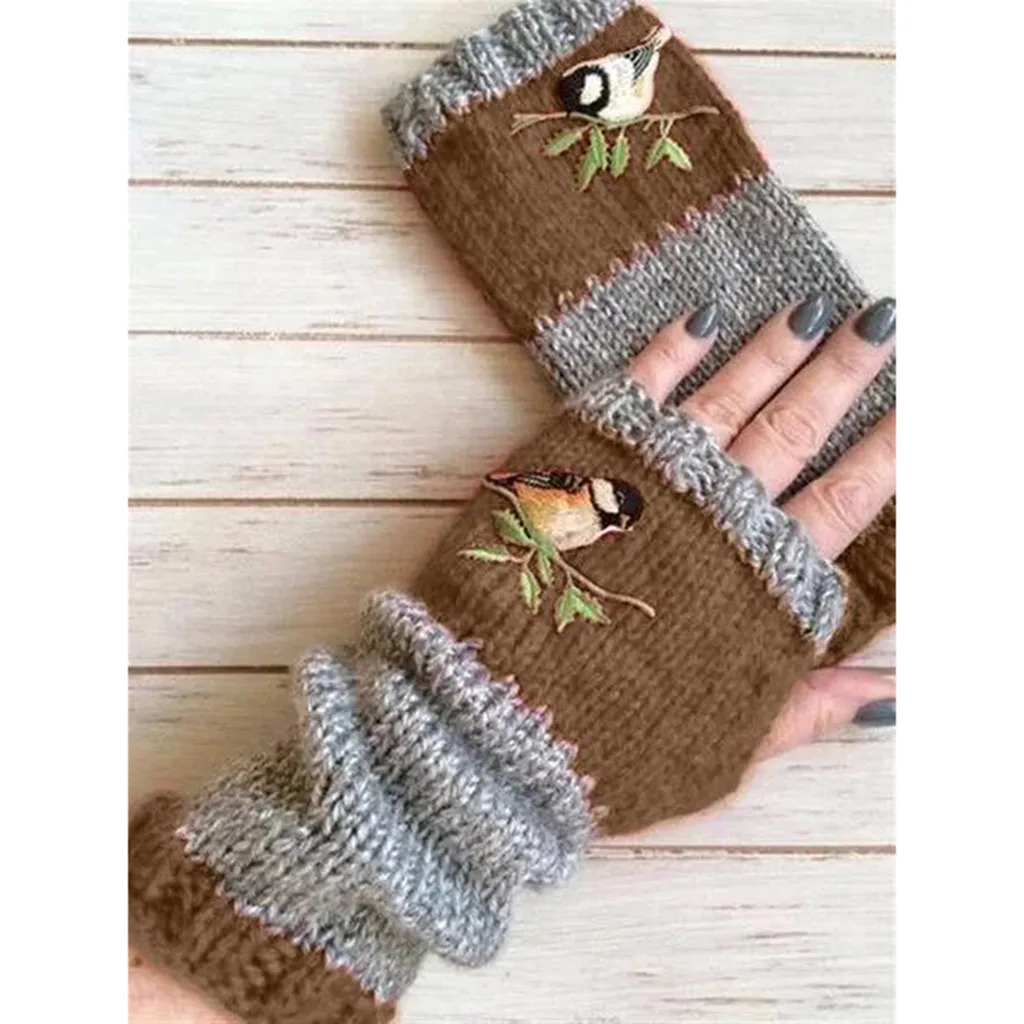 Вязаные перчатки с вышивкой; Детские Зимние теплые бархатные уличные перчатки; милые Военные перчатки ручной работы для девочек; guantes sin dedos