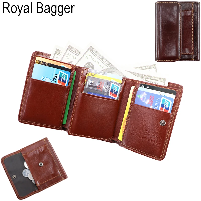 Chocolate Royal Bagger RFID итальянские мужские сумки из натуральной воловьей кожи с несколькими картами, Ретро стиль, мужской клатч, тройные Короткие Кошельки - Цвет: Chocolate