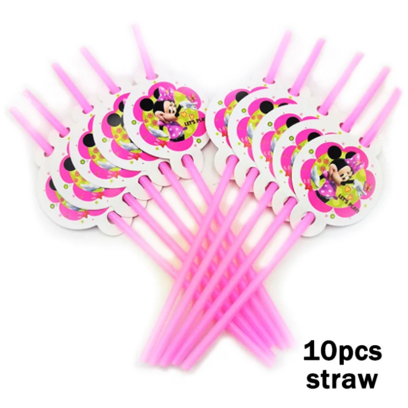 10Drinking Straw 10 шт./пакет Минни вечерние поставки питьевые Соломки с мультипликационным принтом на день рождения украшения Baby Shower тема праздничные сувениры детские штаны для мальчиков и девочек - Цвет: 10Drinking Straw