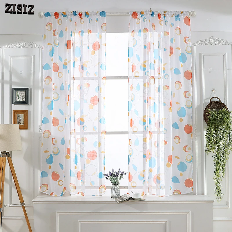 

ZISIZ Circle Sheer Curtain For Living Room Tulle Window Treatment Voile Drape Valance 1 Panel Fabric Curtains Decorative