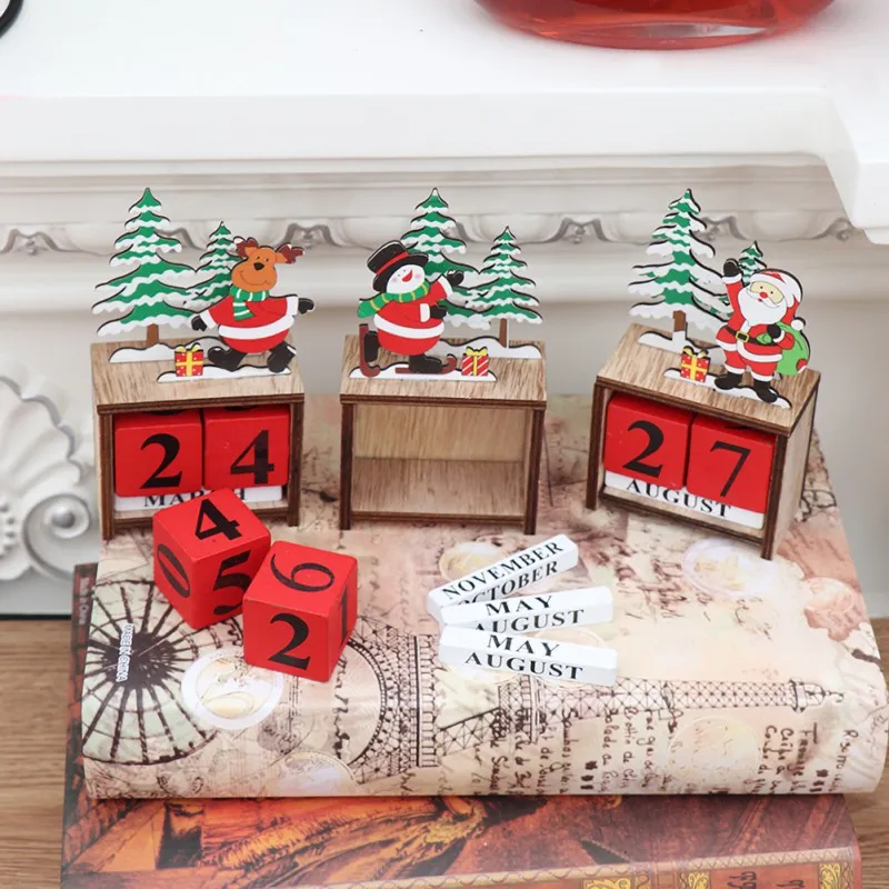 

Wood Calendar Creative Fashion Wood Christmas Santa Claus Advent Calendar Children's Gift Table Decoration Ornament