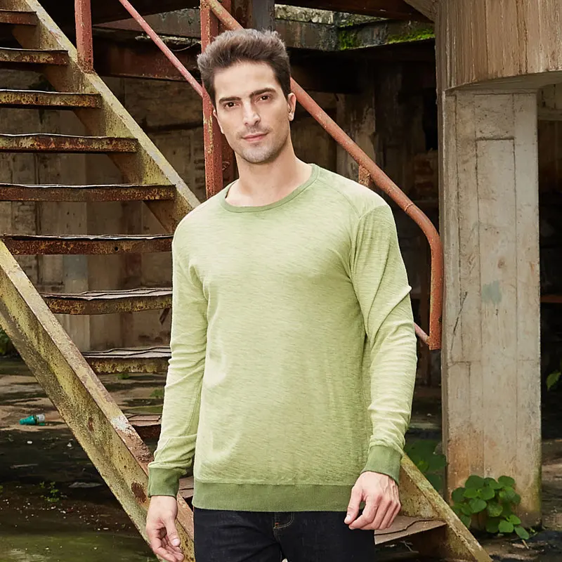 

autumn winter new Europe long sleeve men's T-shirt 100% cotton o-neck solid color Vintage Washed dye bottoming tees c0343