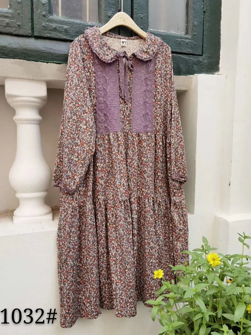 2020 Autumn New Long-Sleeved Dress Mori GIrl Turn-Down Collar Dress H1032