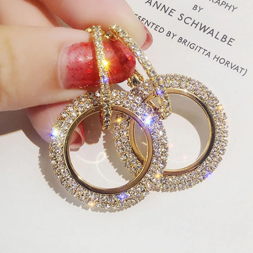

Crystal Round Drop Earrings women Geometric wedding Dangle Earrings female Fashion Jewelry hanging crystal circle dangle
