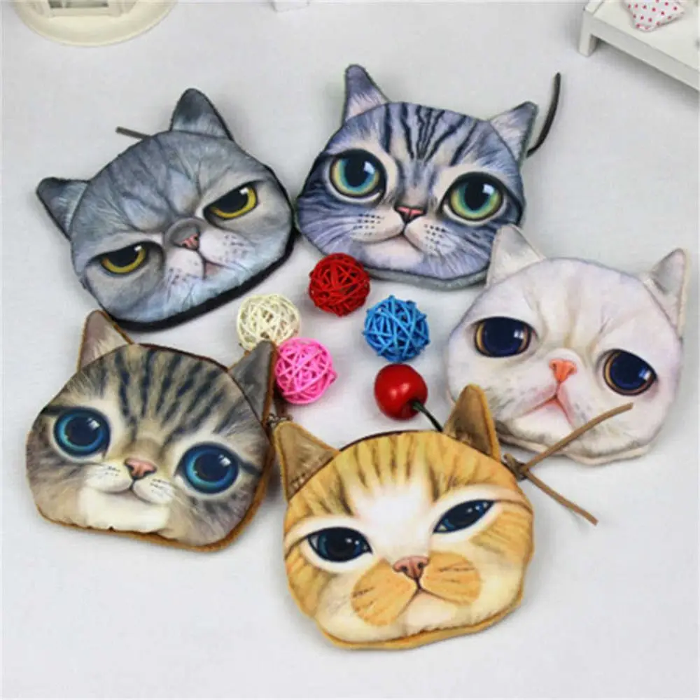 Купить 3D милый кошелек сумка на молнии с животным лицом мини кошка кошельки для монет | Кошельки для монет (4001207880810)