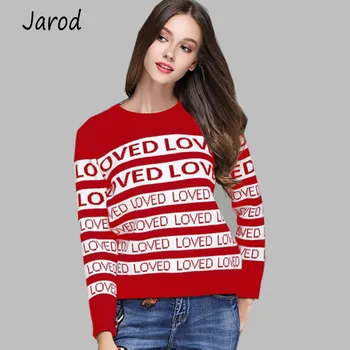 

New 2019 Designer Runway Women Autumn Winter Thicken Warm Sweater High-end Custom Fashion LOVED Letter Stripe Pattern Sweater