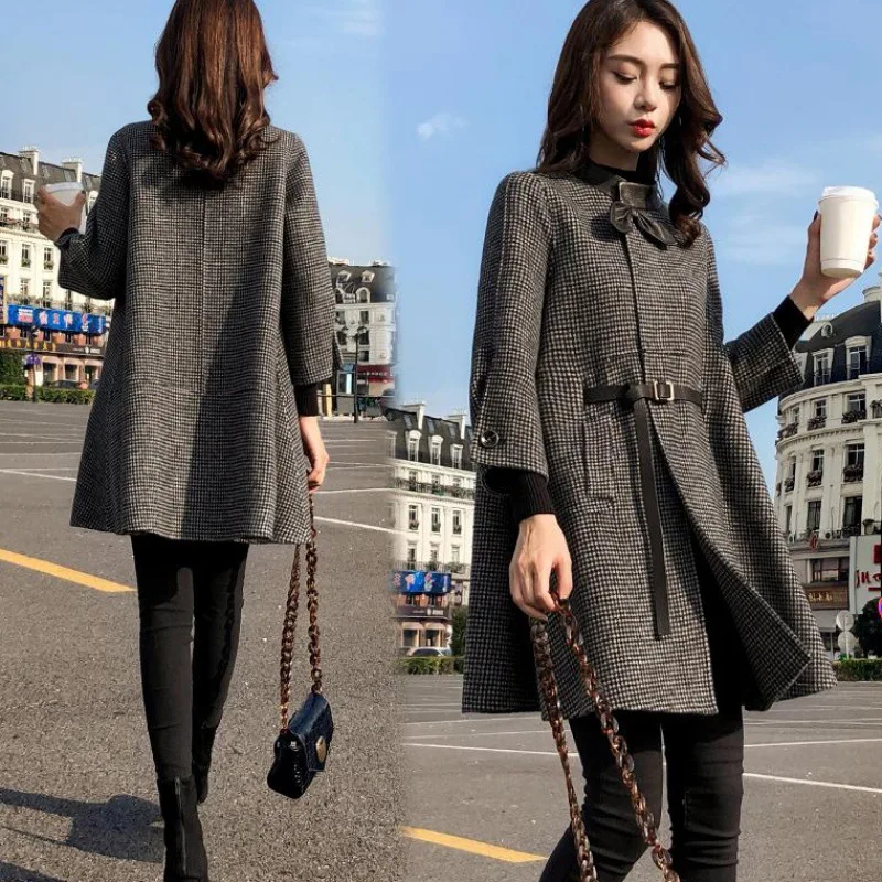 

Woolen Jacket Female Autumn 2019 New Style WOMEN'S Dress Korean-style Early Autumn Thousands of Birds Autumn Woolen Overcoat Ear