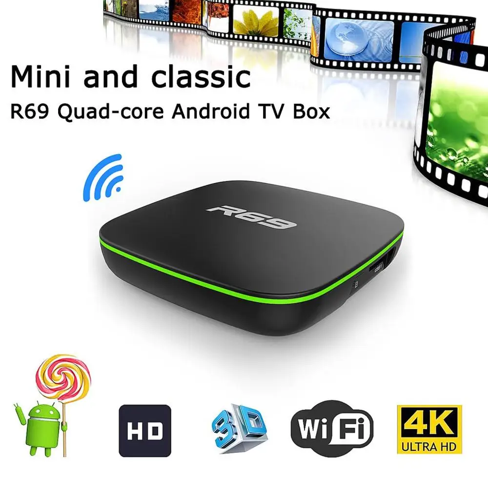 R69 Смарт ТВ коробка Android 7 1 Декодер каналов кабельного телевидения 1G8G/2G16G Allwinner H3 Quad