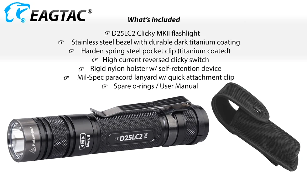 EAGTAC D25LC2 XM-L2 1480LM Супер Мощный тактический фонарь, портативный фонарь, компактный фонарь