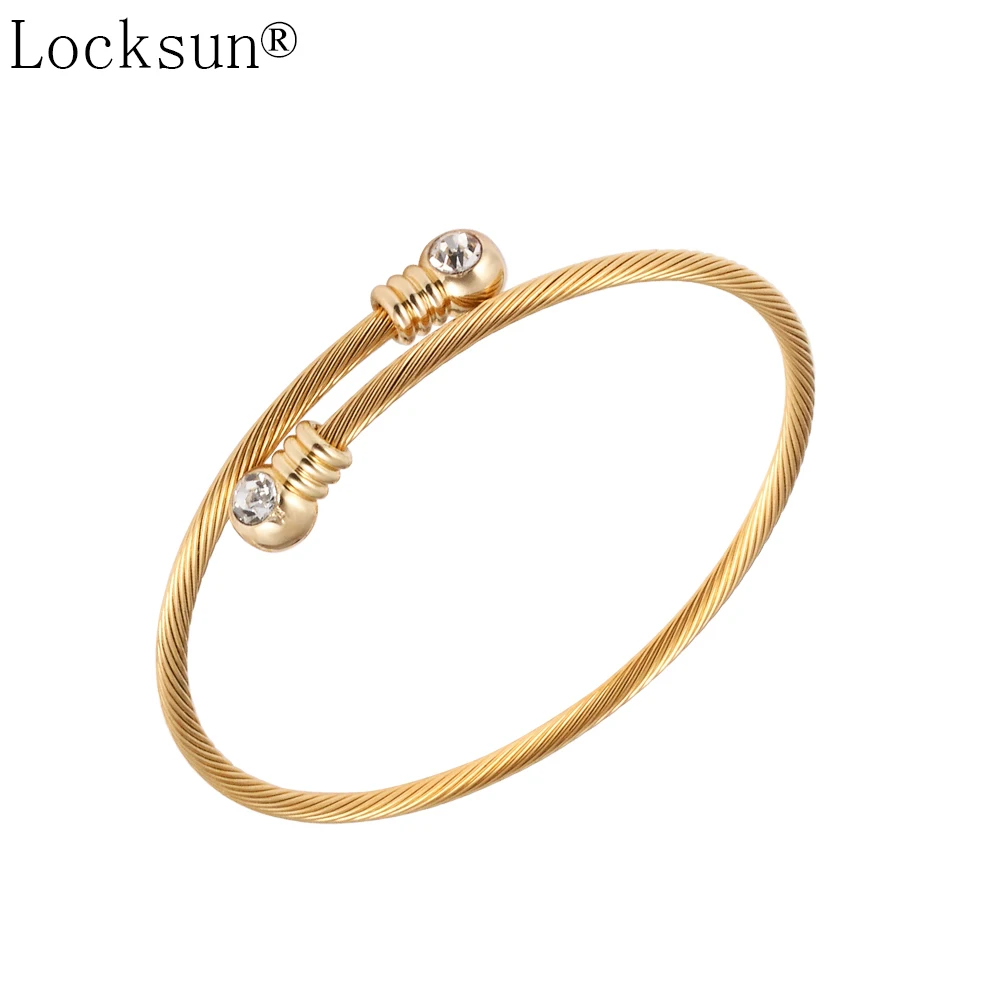 Locksun новые серьги-гвоздики с открытым кольцом комплекты с браслетом Модный золотой натуральный циркон женский свадебный изысканный круглый ювелирный набор из нержавеющей стали