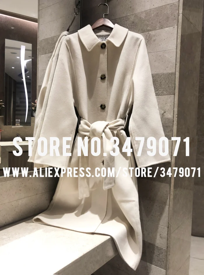 Простая Темпераментная Женская зимняя высококачественная двухсторонняя кашемировая куртка Повседневная Длинная кашемировая куртка с поясом - Цвет: Белый