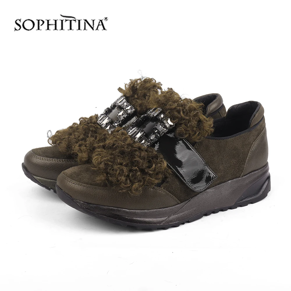 

SOPHITINA Women Flats Fashion Design CRYSTAL High Quality Cow Suede Slip-On Comfortable Round Toe Shoes Casual Solid Flats SC445