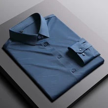Chemise à manches longues pour hommes, haut sans couture en relief, adapté au bureau d'affaires avec bouton à une rangée, vêtements à la mode, S 4XL