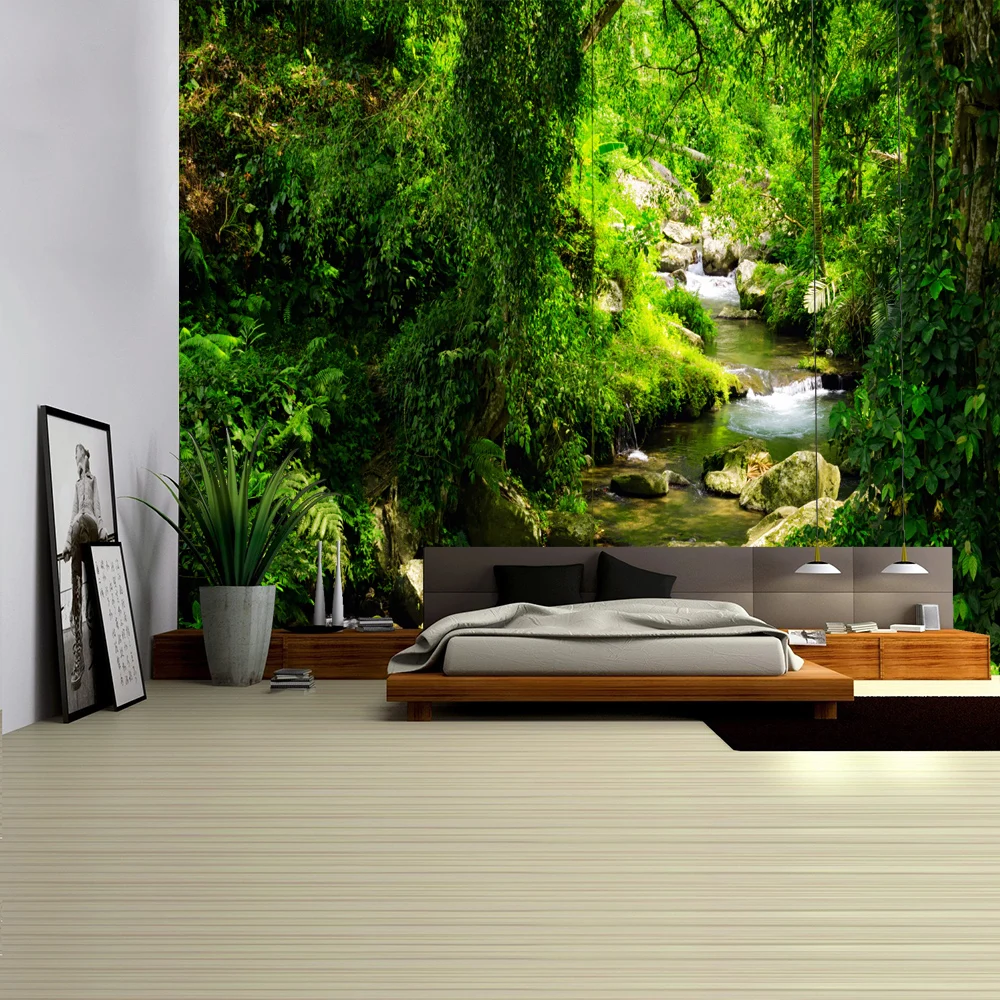 Forest Stream Tapestry Wall Hanging Sandy Beach Picnic Rug Camping Tent Sleeping Pad Bedspread