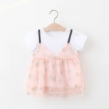 

Baby Girls Dress Summer Princess Clothes Polka-dot Baby Girl Elegant Cute Fake-2pcs Girl Short Sleeve vestido Dress Baby Clothes