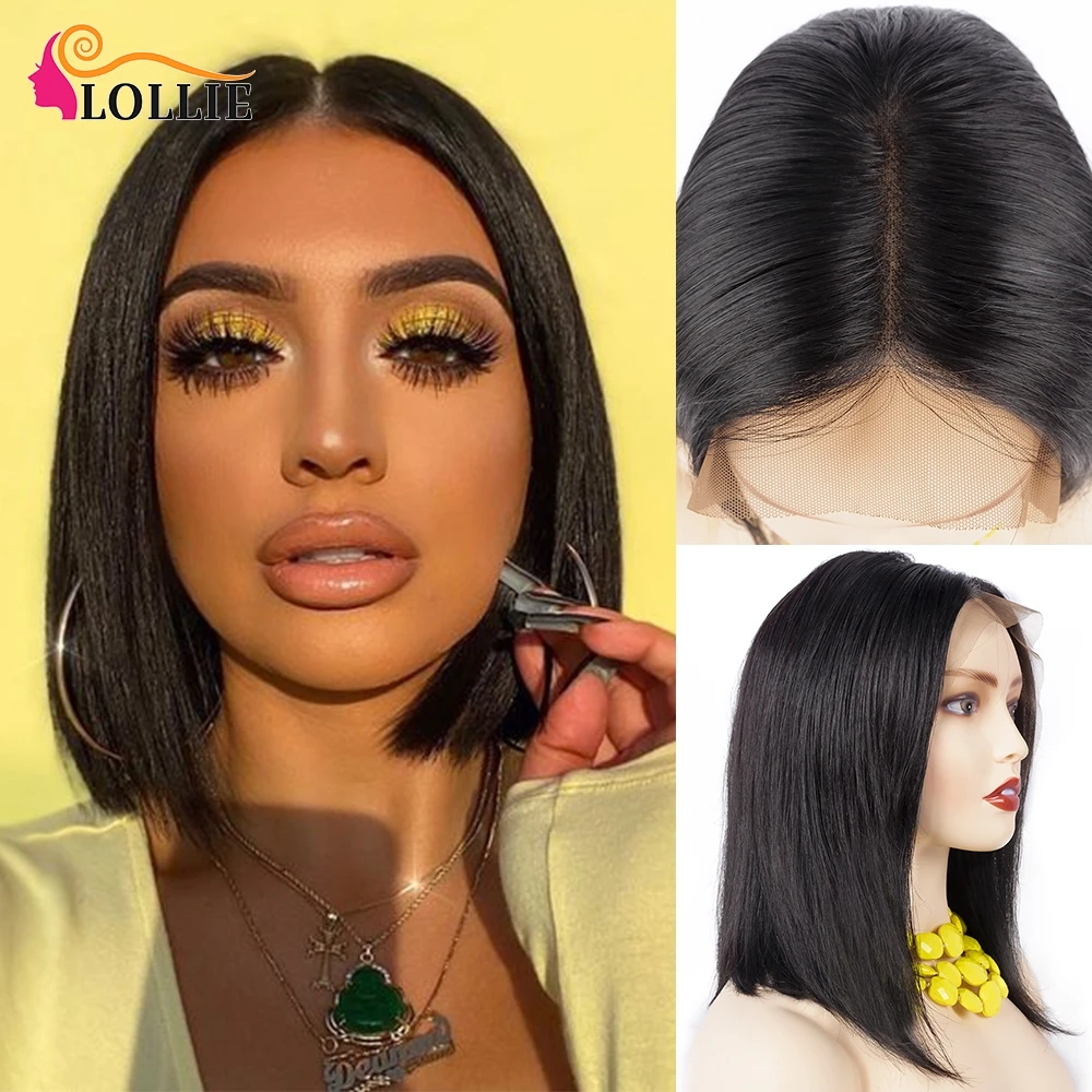 Lollie Bob Wig Lace Front Human Hair Wigs Blunt Cut Short Pre Pluck Middle Part Free Shipping | Шиньоны и парики