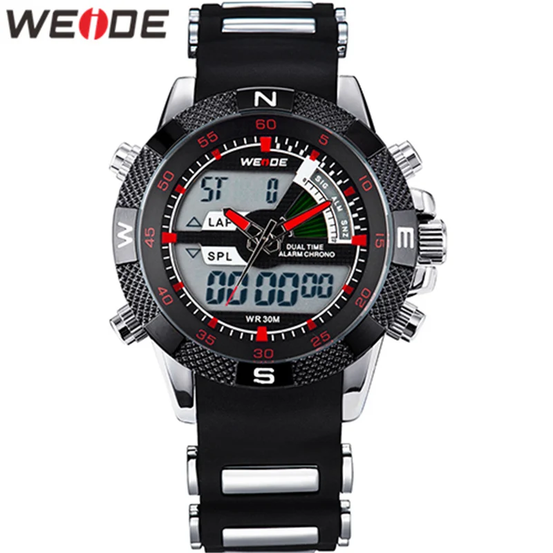 Online WEIDE männer Quarz Bewegung Luxus Sport Modell Armee Military Stoppuhr Alarm Analog Digital Armbanduhr Silikon Strap Band 3ATM