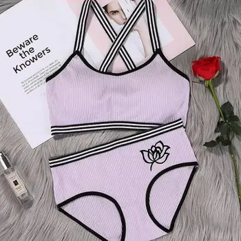 

Women Gym Back Cross Strappy Romantic Fitness Bras Push Up Bras for Running Tops and Panties Sexy Rose Seamless Sports Bra Set