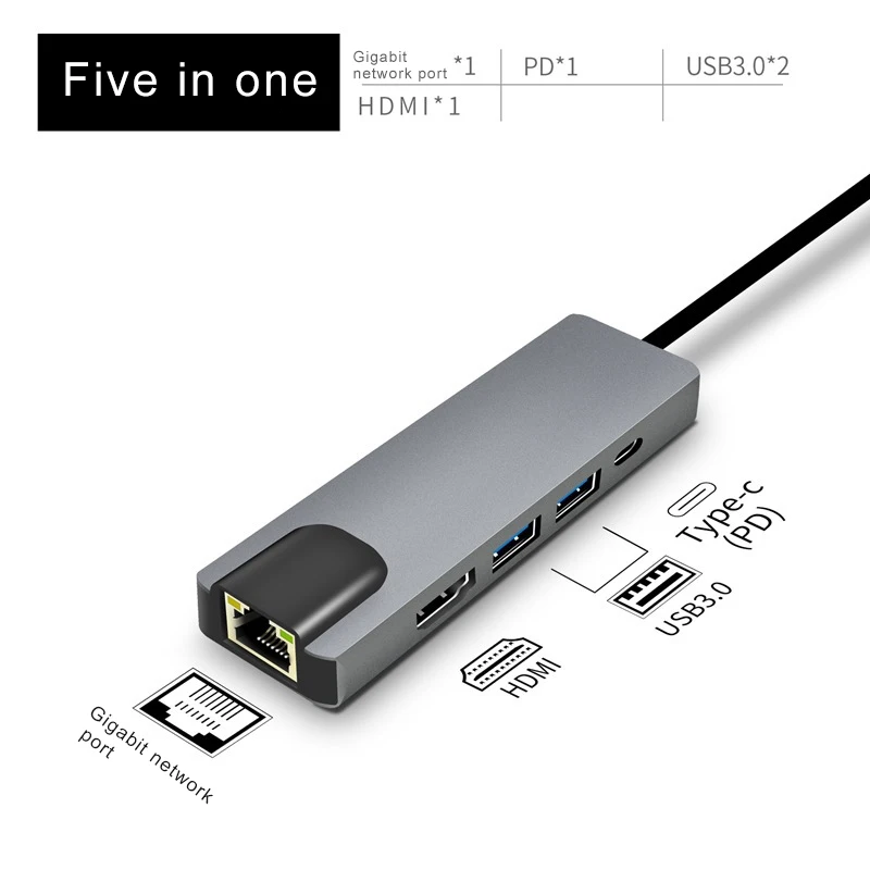 Type-C To HDMI Hub RJ45 USB3.0 TF SD AUDIO PD Multifunctional Adapter for MacBook Pro OUJ99